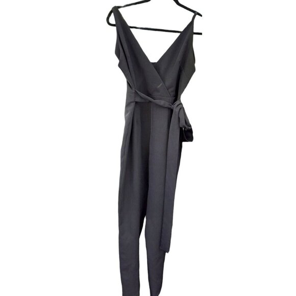 Asos Design Wrap-Front V-Neck Sleeveless Jumpsuit Black Size 8 - Picture 7 of 10